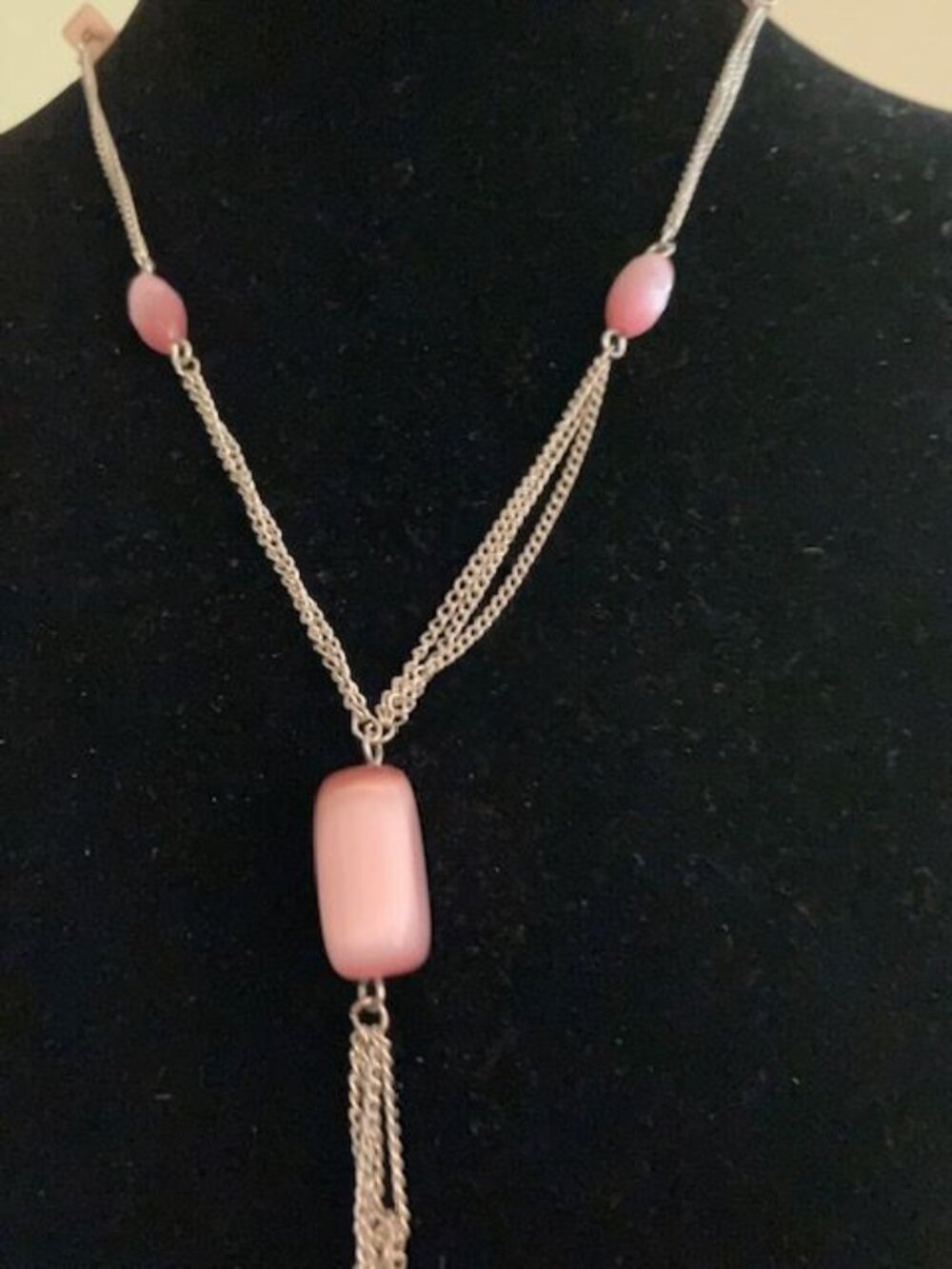 Pink Beaded Necklace on Silver Chain